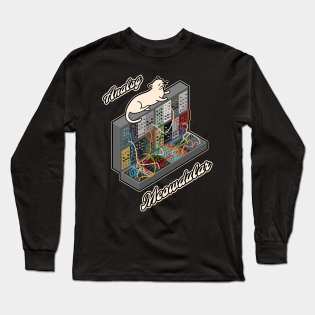 Cat on Modular Synth Funny synthesizer Long Sleeve T-Shirt by Mewzeek_T